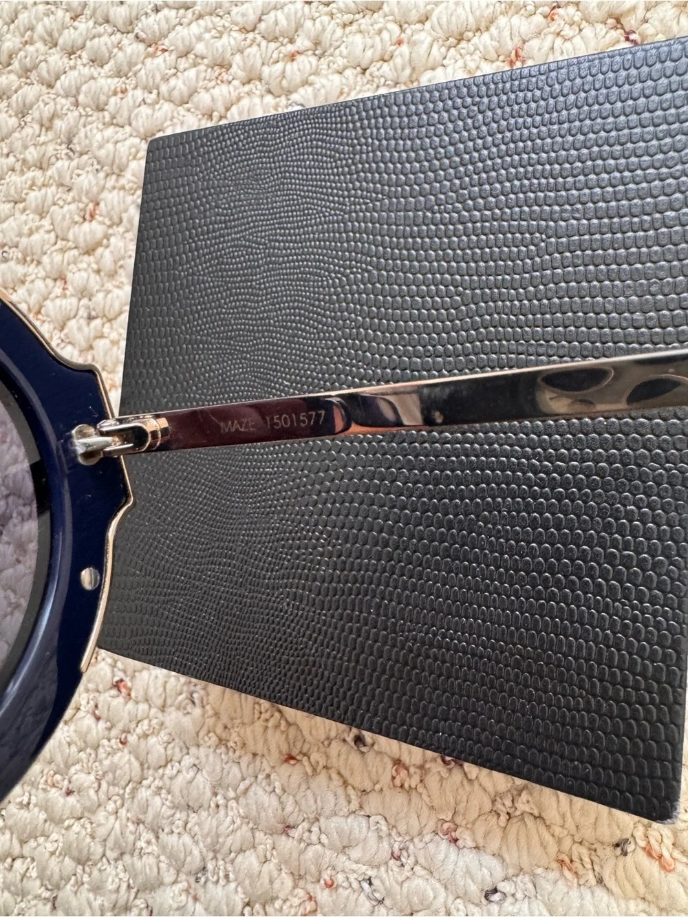 Karen Walker Round Navy Sunglasses with Gold Accents